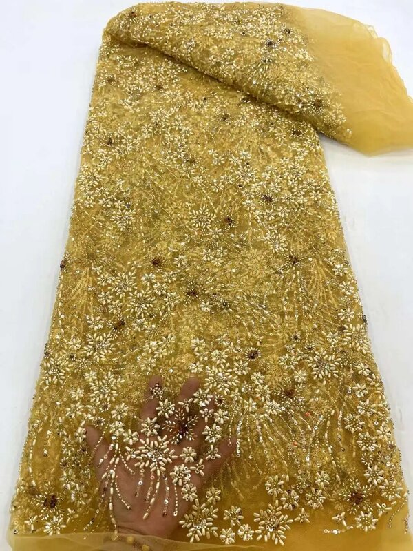 2023 Высокое качество вышитые французские сиреневые Цветные 3D камни бусины сетка африканские блестки бусины Тюль кружевная ткань для свадьбы XC75YN