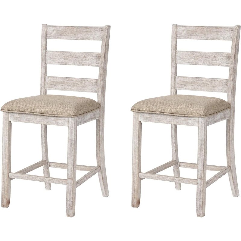 Skempton 24" Stołek barowy tapicerowany na ladę Krzesła barowe do kuchni Zestaw 2 antycznych białych krzeseł do salonu Krzesło