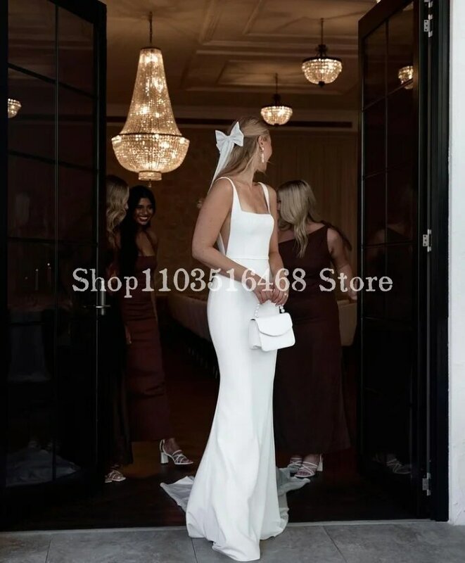 Elegante vestido de noiva sereia branca para mulheres, vestidos de casamento formais, sexy com pescoço quadrado, sem encosto, 2024
