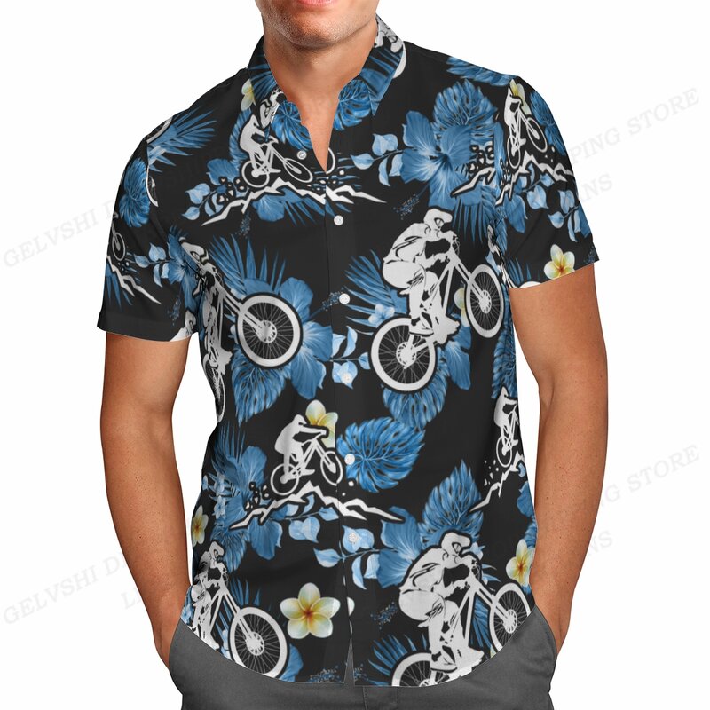 Blusa de manga curta masculina e feminina, camisa havaiana estampada em peixe, lapela vocacional, moda praia, verão