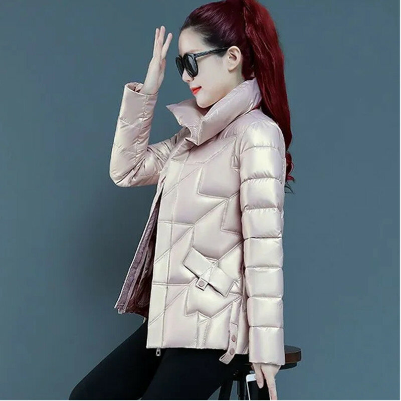 2020 блестящая пуховая куртка UHYTGF, женские парки, осенне-зимнее хлопковое пальто, женское однотонное плотное повседневное теплое короткое пальто, пальто Abrigos1859