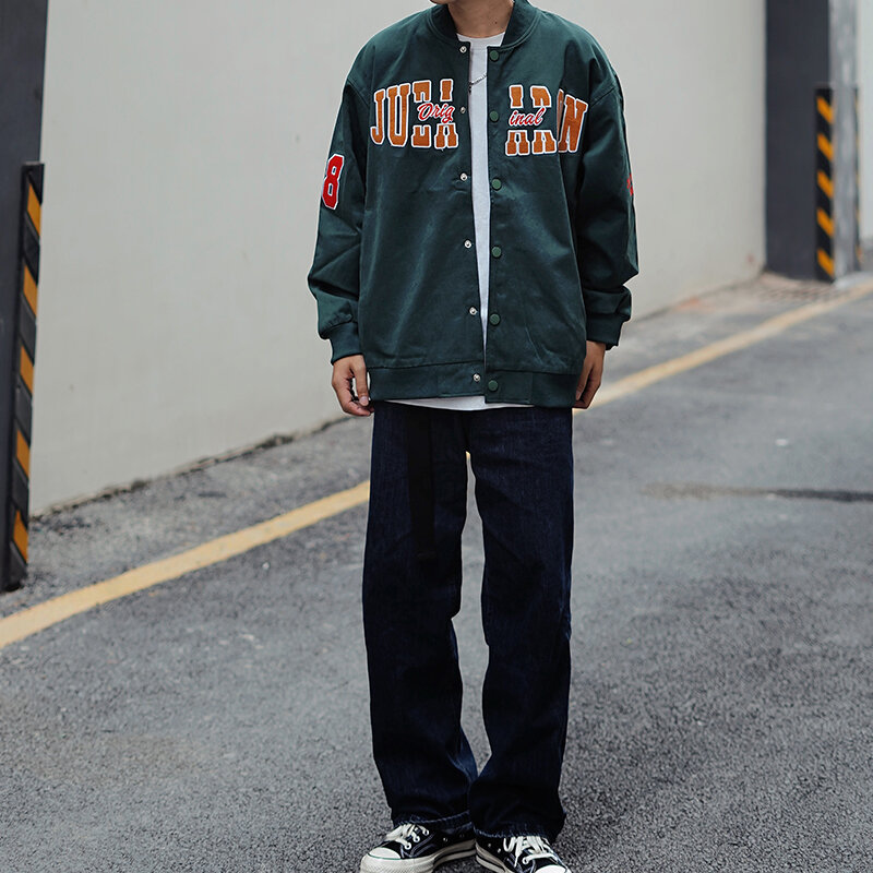 Chaqueta Bomber de algodón para hombres, ropa de calle estilo universitario, Hip Hop, con estampado de letras, estilo Harajuku, Patchwork, 2022