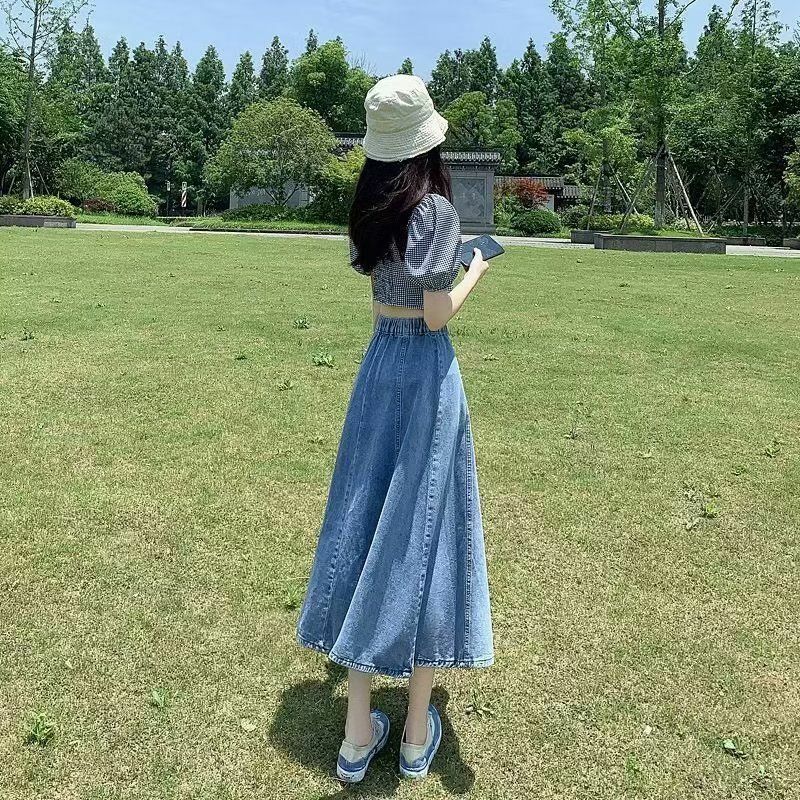 2024 New Casual Elastic High Waist Denim Skirt For Women's Clothes Spring Autumn Large Size Jeans Skirts Korean Summer Skirt