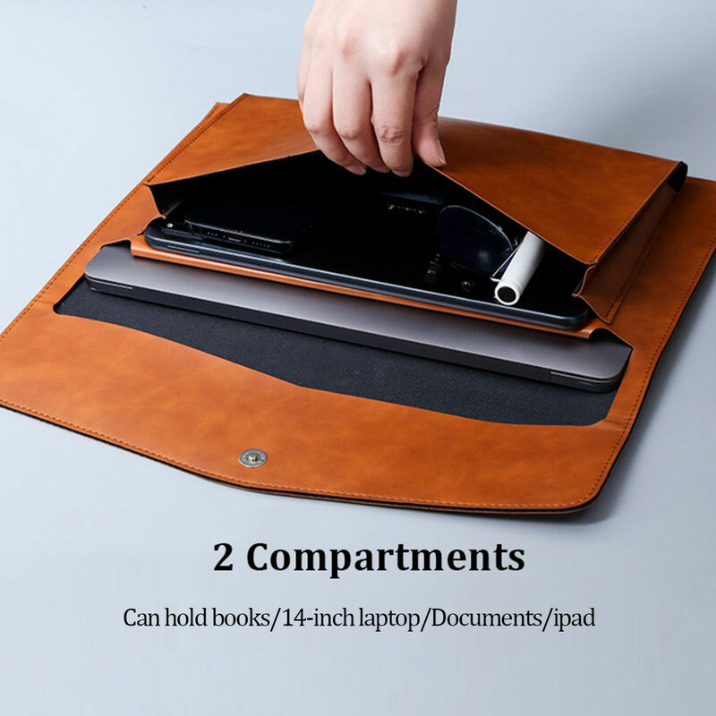 A4 Leather File Folder Large Capacity Document Bag Business Briefcase Magnetic Button Waterproof Laptop Cases Office Organizer