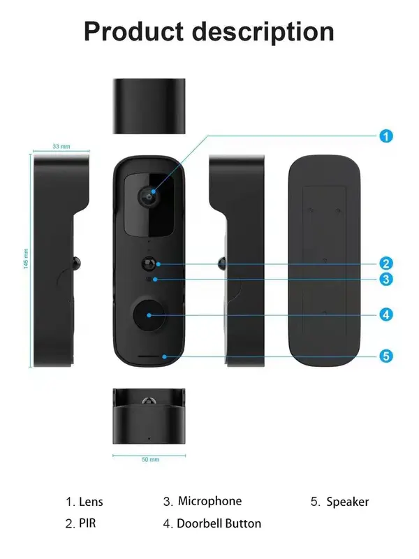 Tuya Smart WiFi Wireless Visual campanello impermeabile citofono vocale a bassa potenza allarme di monitoraggio remoto del telefono cellulare