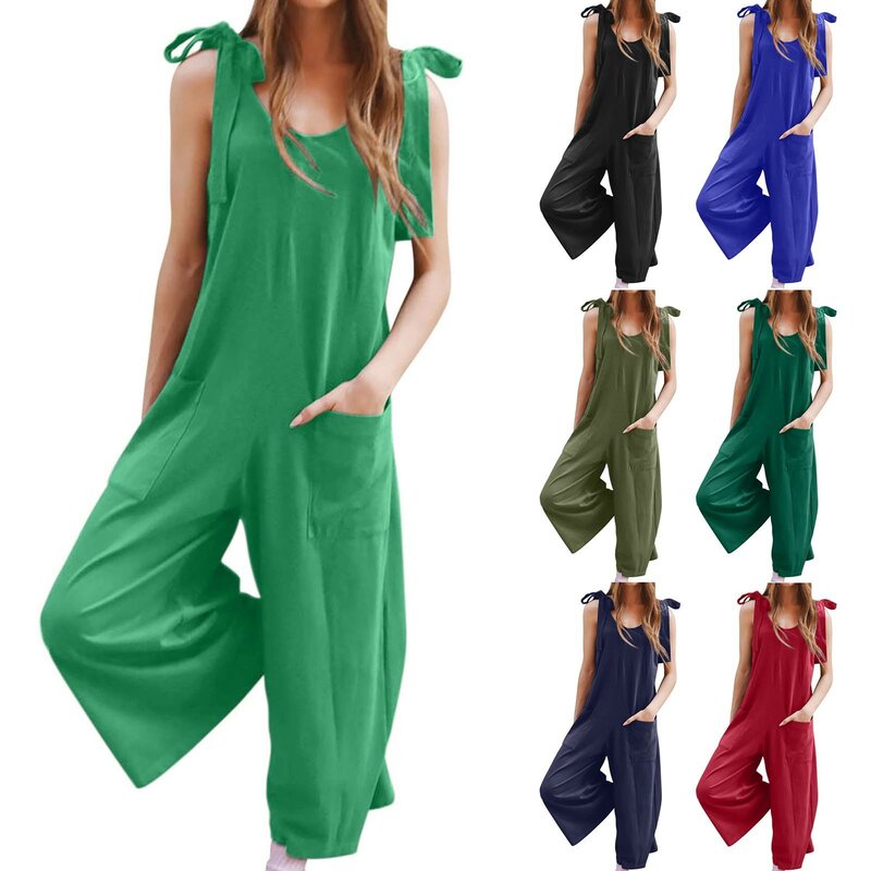 Women's Summer New Sweet Small Fresh-solid Retro Wide Leg Jumpsuit Casual Loose Woman Rompers Playsuits pantalones de mujer