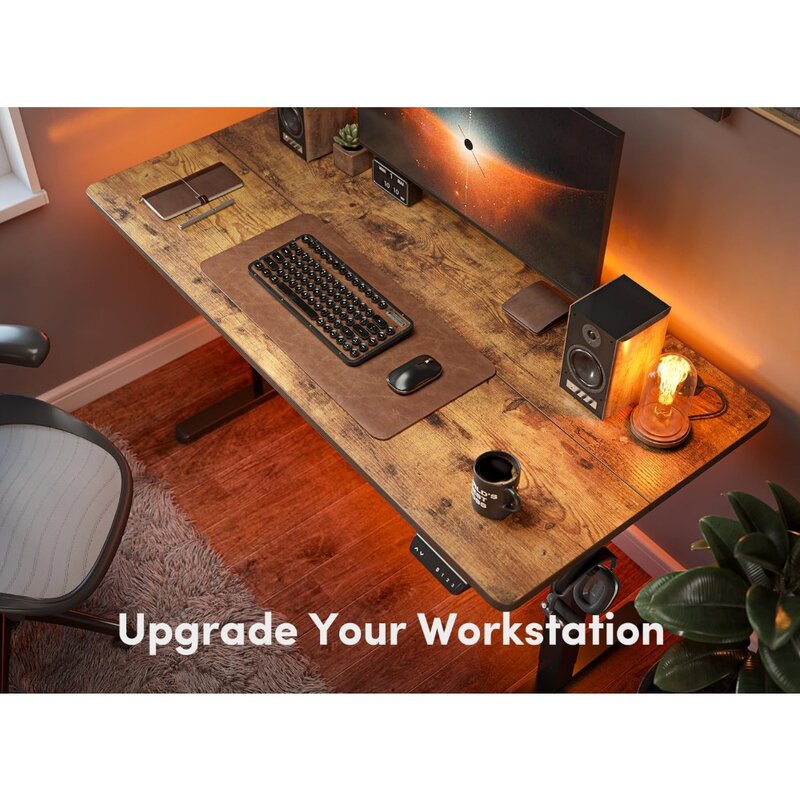 โต๊ะทำงานแนวตรงปรับความสูงได้55X24นิ้วสำนักงานบ้านตั้งตรงโต๊ะคอมพิวเตอร์สีน้ำตาลแบบเรียบง่าย