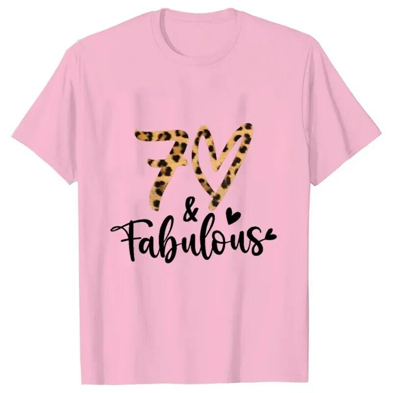 Camiseta de leopardo feminina, roupa de verão, esquadrão de aniversário, blusa de manga curta, festa de aniversário Hello 70 Tops