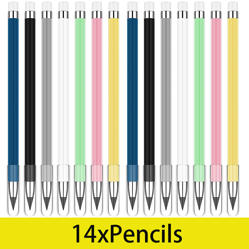 Lápis Inkless Reutilizável para Escrever e Desenhar, Lápis Eterno, Lápis Infinito, Escritório e Material Escolar, 14PCs