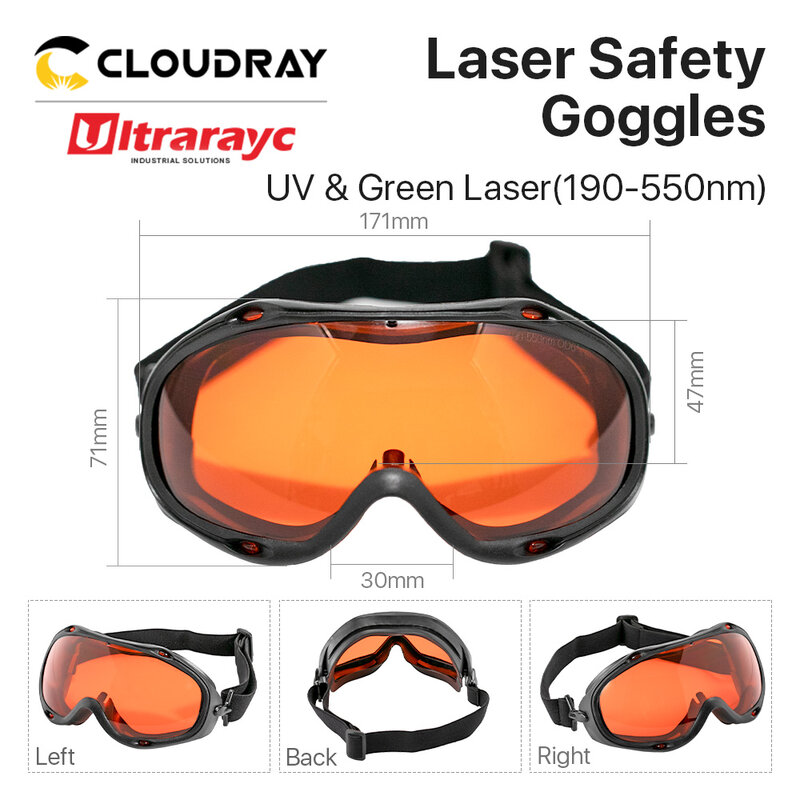 UV e Verde Ultrarayc Óculos de Segurança Laser, CE Protective Goggles para Fiber Laser Machine, 190-550nm