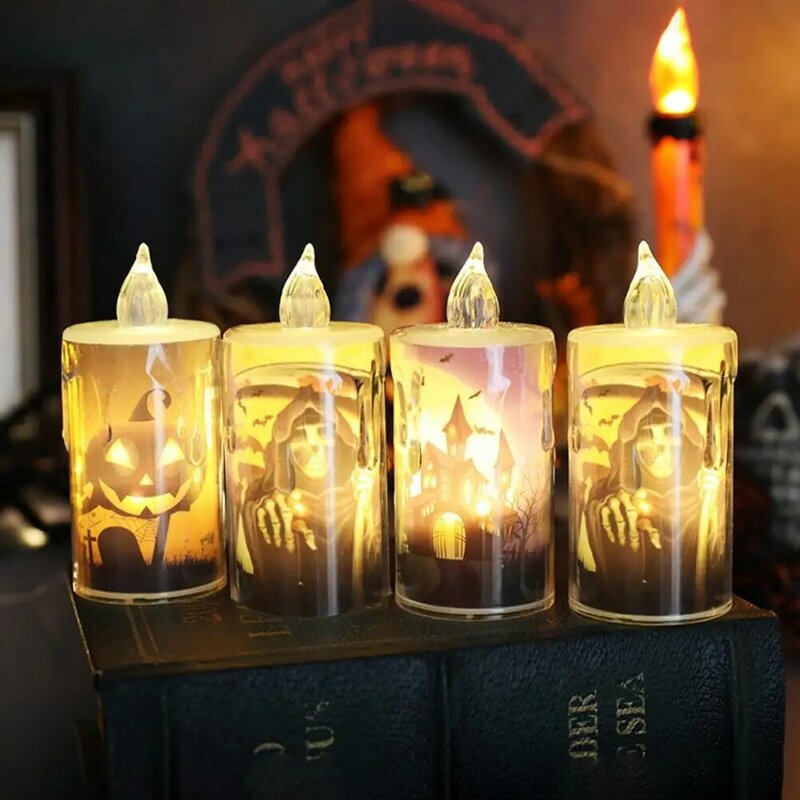 شمعة هالوين تعمل بالبطارية لجميع القديسين ، ضوء شمعة تحت عنوان ، جماجم عصبي ، القرع ، أشباح