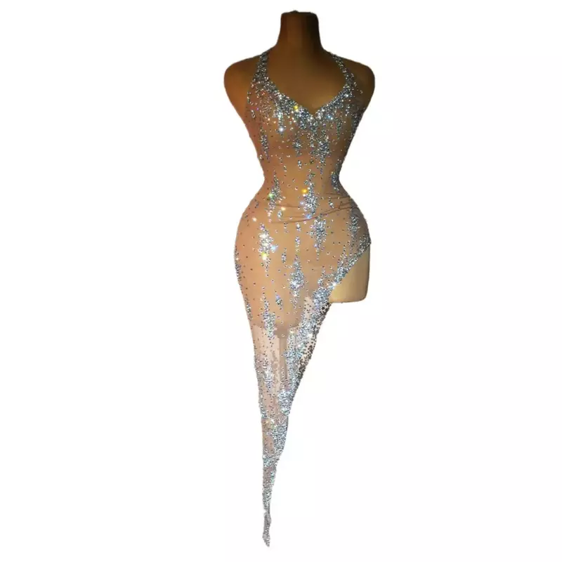 Sexy Luxury Sleeveless Rhinestones Evening Dress New Fashion Female Formal Banquet Party Prom Gowns robes de soirée Xinghe