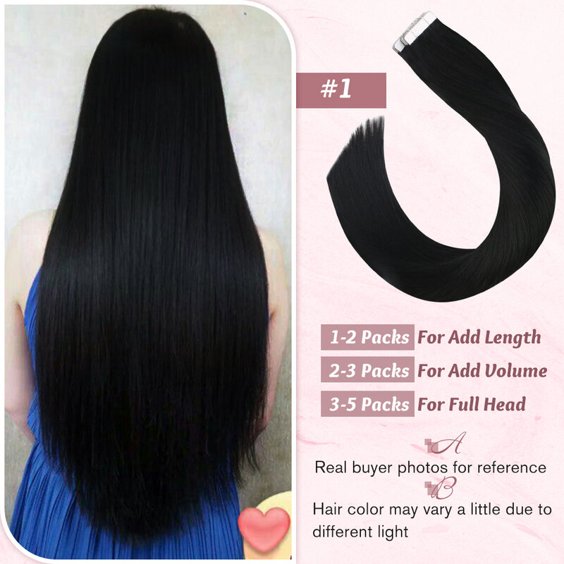 Ugeat Tape in rambut manusia extender untuk wanita pita warna Solid dalam rambut Extensinos rambut manusia untuk ukuran panjang 26-28 inci 20P/40P