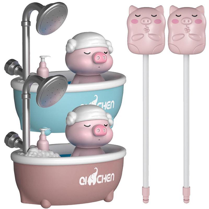 Brinquedo elétrico do banho do porco para crianças, brinquedo do pulverizador da água, 2 bocais, sucção forte, macio, brinquedo do banho do bebê