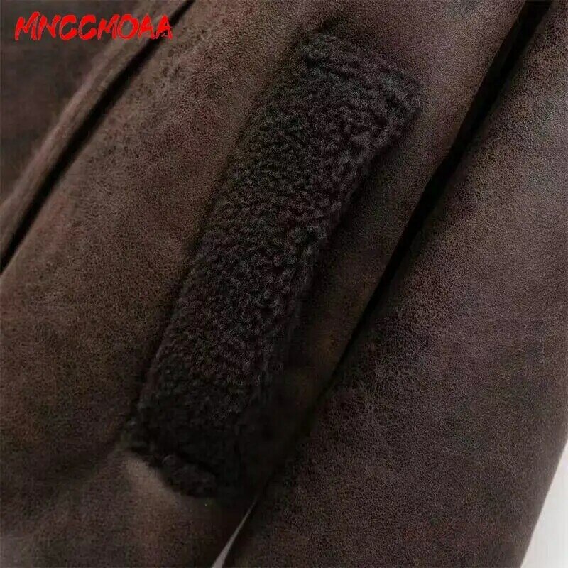 MNCCMOAA 2023 zimowy wysokiej jakości damski nowy Vintage gruby płaszcz kurtka z owczej wełny ze sztucznej skóry swobodny ciepła odzież wierzchnia damski