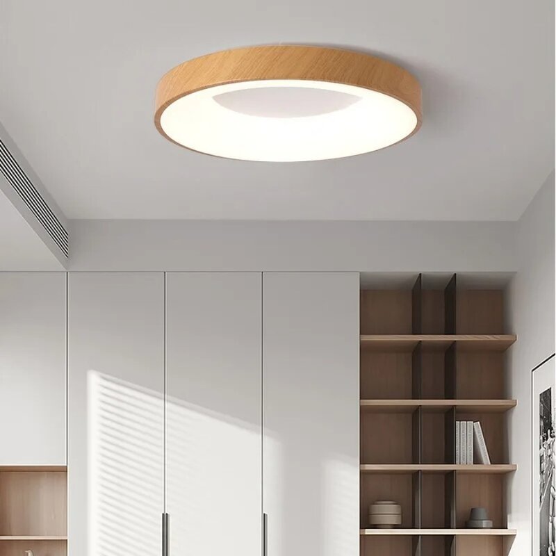木製のモダンなデザインの超薄型円形シーリングライト,室内装飾ライト,リビングルーム,キッチン,ベッドルームに最適です。