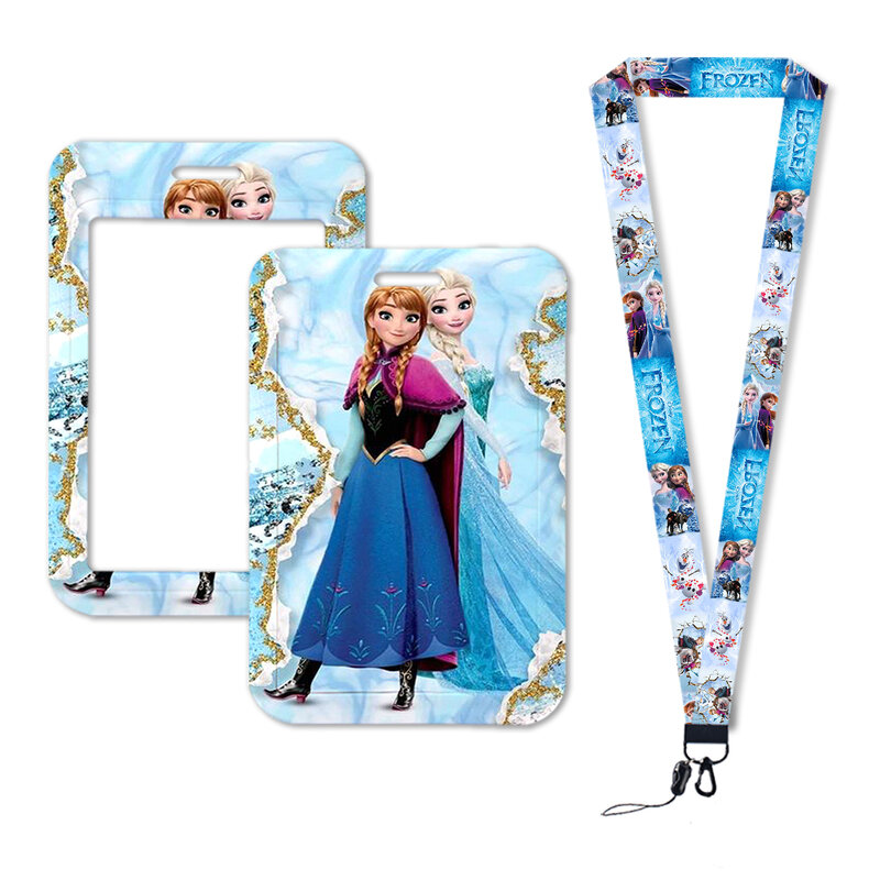 W Cartoon Elsa Anna Frozen Lanyard For Keys ID Credit Bank Card Cover Badge Holder Phone Charm Lanyard Keychain Accessories