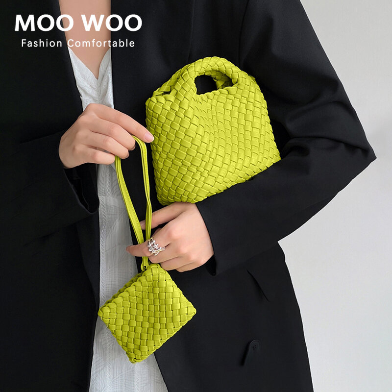 MOOWOO-Bolso de hombro de mano Original para mujer, bandolera pequeña de cuero PU, de muñeca única tejida, a la moda