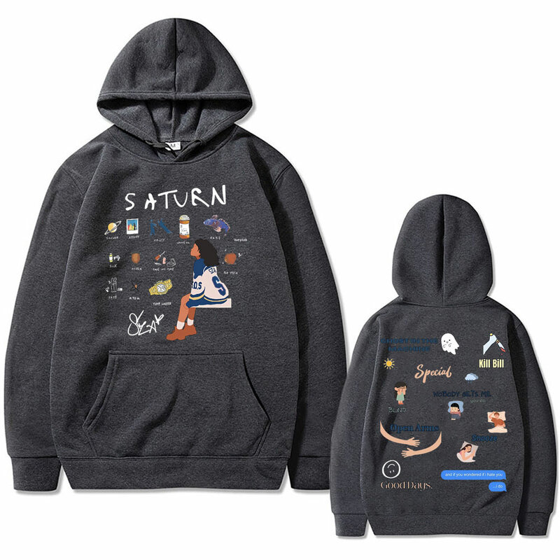 Rapper SZA Hoodie cetak Album Saturn Pria Wanita mode Hip Hop Sweatshirt ukuran besar pria Hoodie katun bulu kasual Streetwear