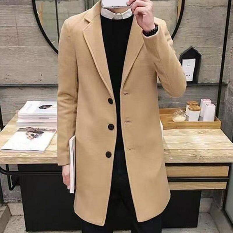 Mantel Trench untuk pria, jaket musim gugur, mantel Trench panjang kualitas tinggi Slim Fit warna Solid, mantel Single-Breasted