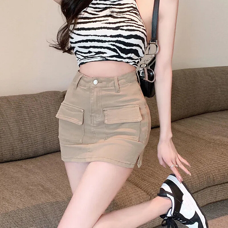 Lucyever-Minifalda vaquera Coreana de alta definición para mujer, faldas cortas ajustadas, antideslumbrantes, sexys