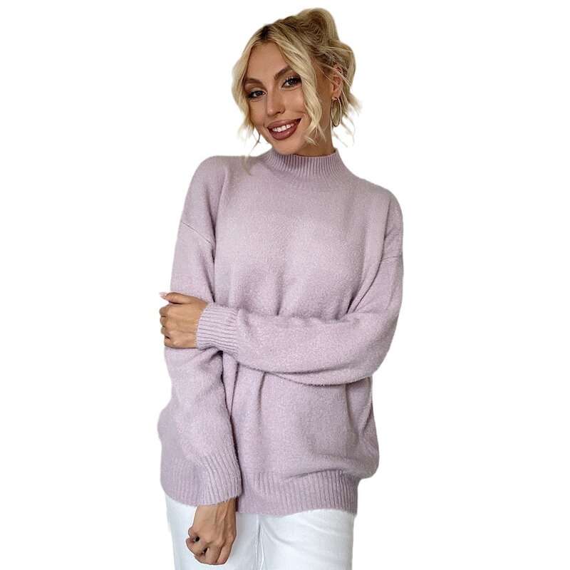 2023 wanita baru klasik Solid atasan longgar santai Sweater
