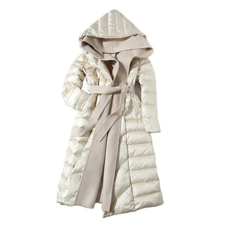 Новинка 2022, зимние женские пальто из черного и белого утиного пуха, модные женские лыжные теплые куртки с капюшоном