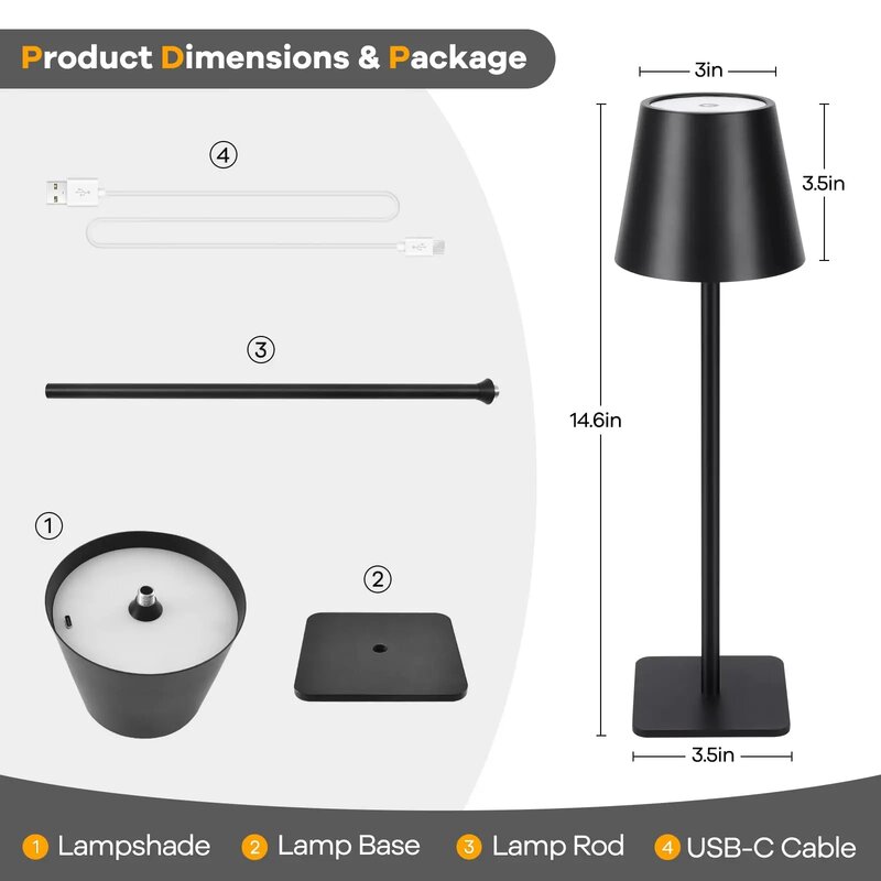 Lampu LED restoran ruang keluarga, Hotel tanpa kabel Usb dapat diisi ulang tahan air IP54 saklar sentuh portabel lampu meja kamar tidur ruang keluarga