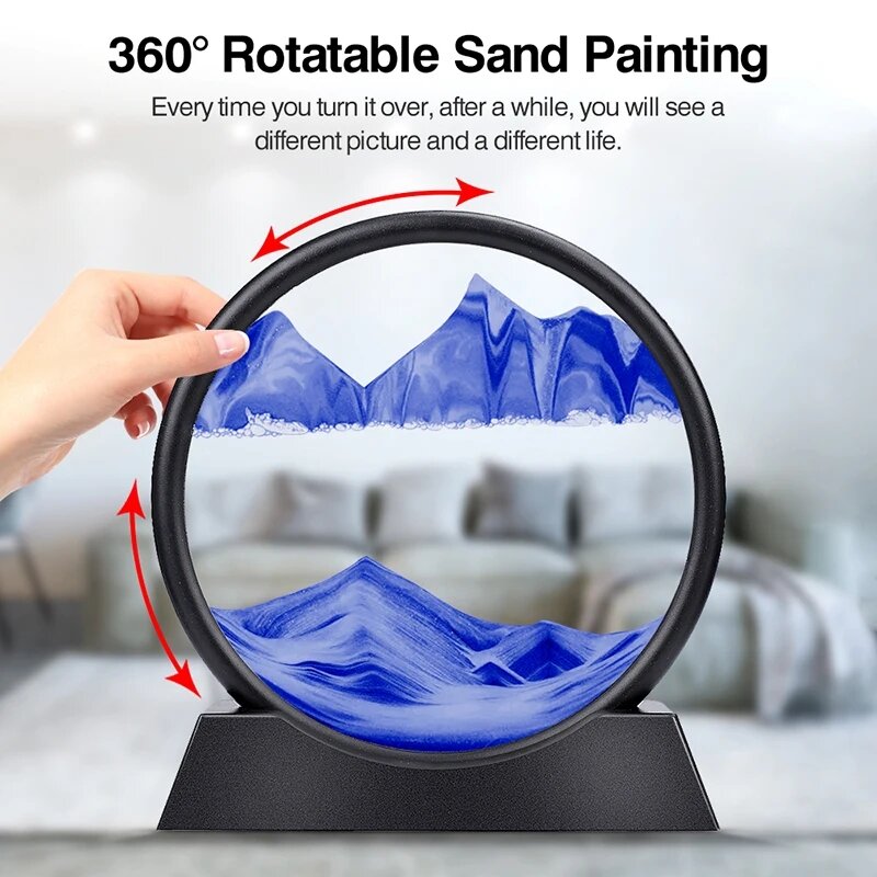 Image d'art de sable mobile 3D, verre rond, sablier de sable de mer profonde, artisanat de sable mouvant, peinture fluide, cadeau de décoration de bureau et de maison