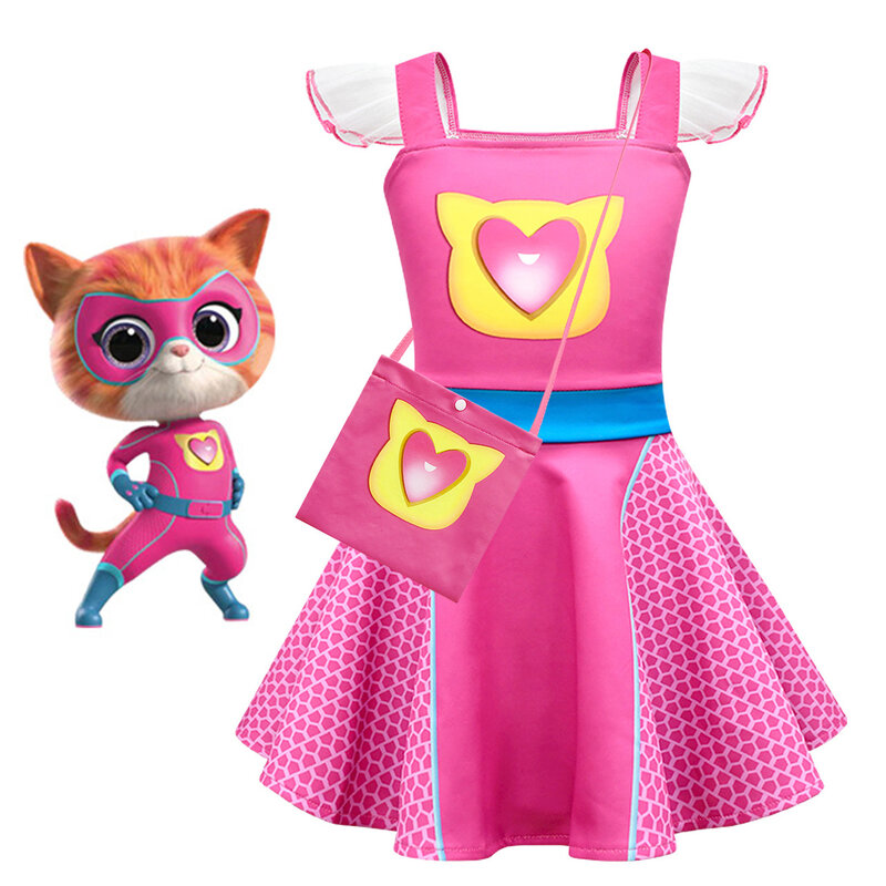 Super Kitties Princess Dress for Kids Girl Anime Cat Cosplay Costumes Sling Ballet Vestido Roupas de Verão Crianças Aniversário