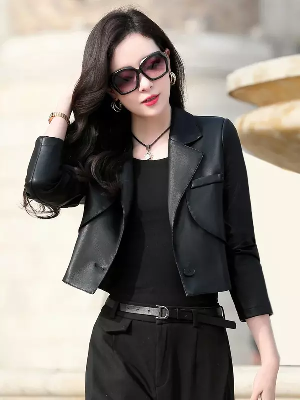 Leather Jacket for Women New Spring Autumn Casual Leather Jackets Slim High Waist Coats Korean Fashion Streetwear Chaqueta Mujer