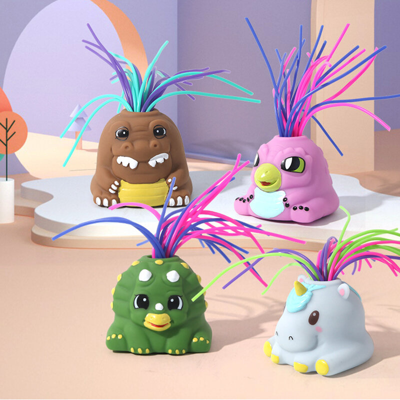 Mainan lucu baru kartun Monster kecil lucu rambut tarik keluar mainan melengking anak-anak kreatif penghilang stres mainan Spoof Sounding