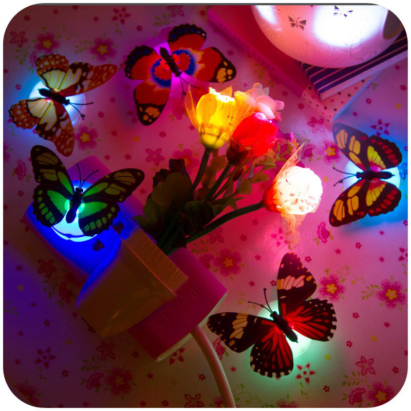 Lampu malam kupu-kupu kreatif warna-warni cahaya kupu-kupu bercahaya lampu dinding dekoratif Led yang dapat ditempelkan