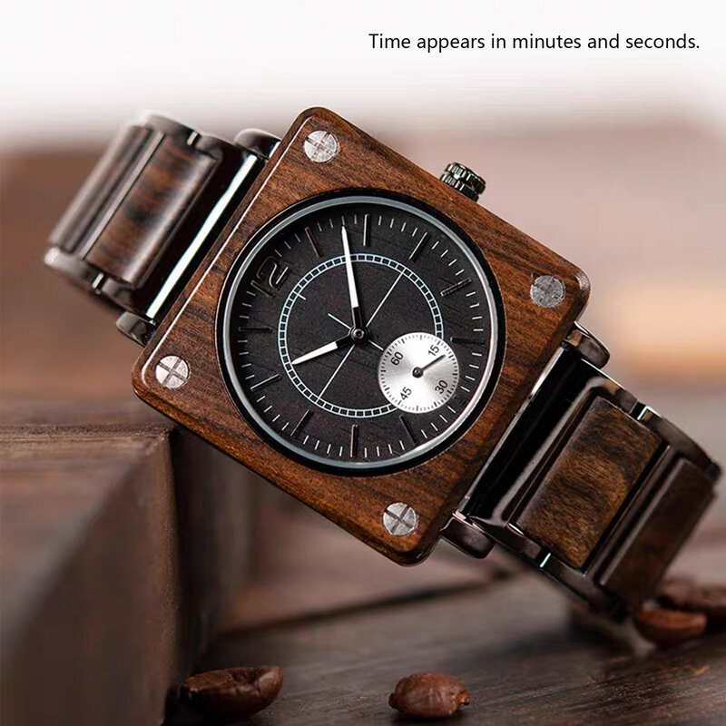 Unisex Quartz Horloge Houten En Roestvrijstalen Combinatie Multifunctioneel Chronograaf Krasbestendig Geschenkhorloge Voor Mannen En Vrouwen