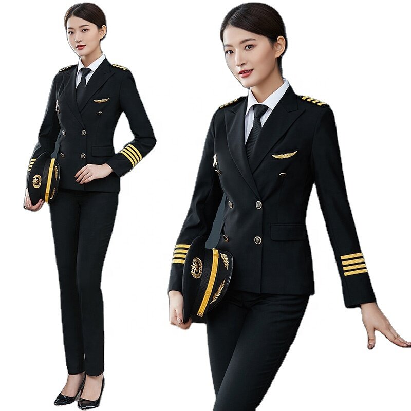 Comissários de bordo para mulheres, cor preta marinha, uniforme de piloto