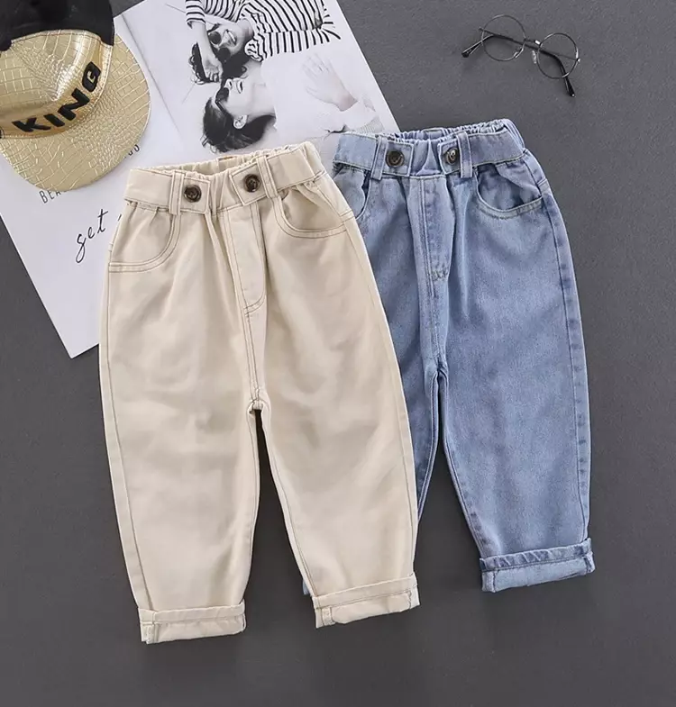 Calças jeans monocromáticas para meninos, jeans infantis, jeans casuais, folga especial, 90-130