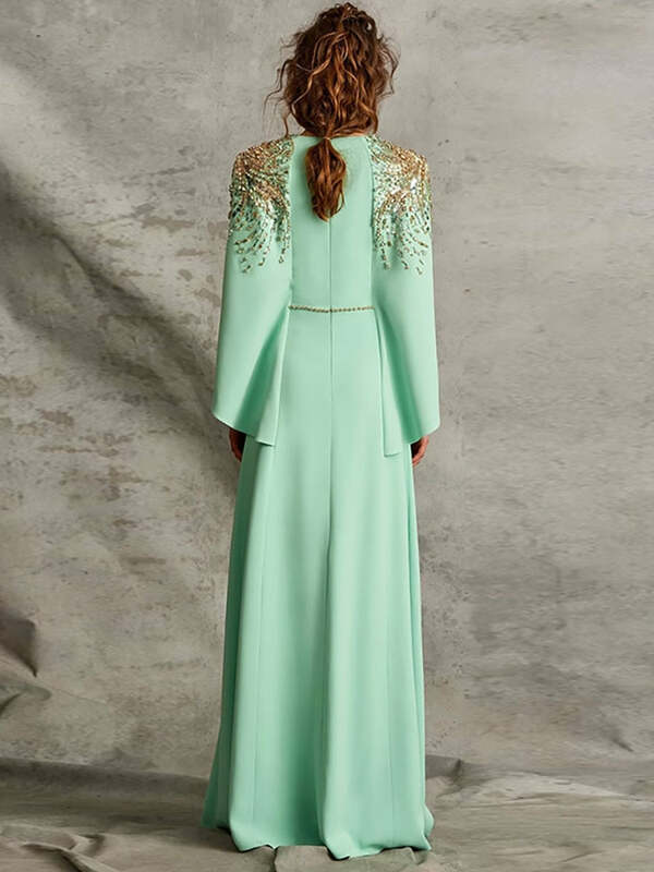 Olis Arabian Luxury Dubai Mermaid Blue Cape Sleeve Beaded Evening Dress 2024 Ladies Party LA