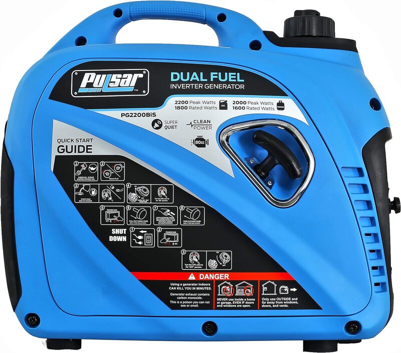 Pulsar 2,200W przenośny dwupaliwowy cichy Generator inwerterowy z funkcją wyjście USB i równoległą, zgodny z gaźnikiem, PG2200BiS