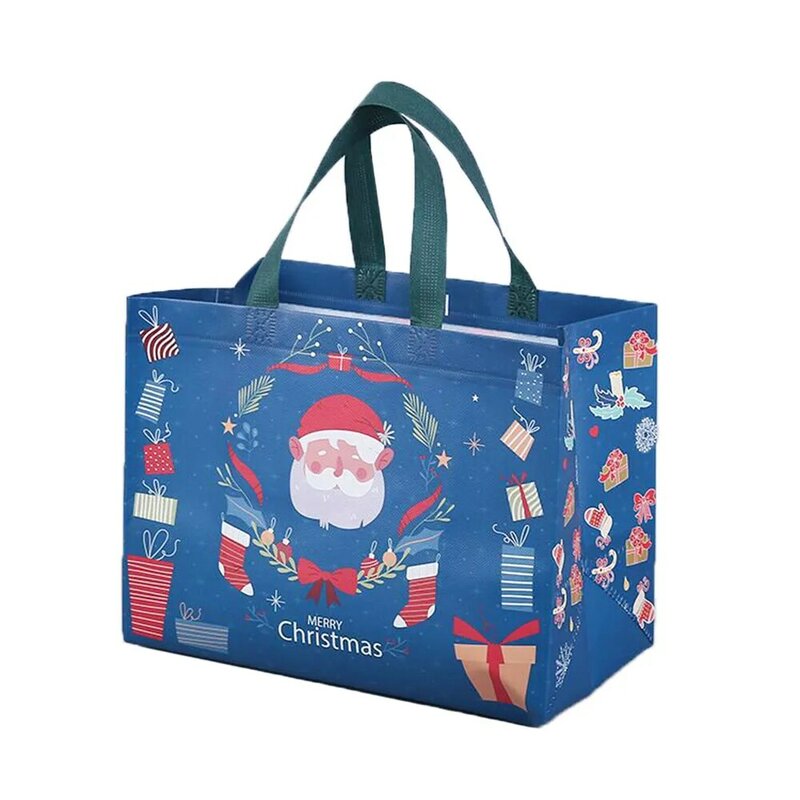 Świąteczna torba na zakupy wielokrotnego użytku torebka z włókniny Santa Claus Snowman składana torba do przechowywania z uchwytem prezent obecna torba
