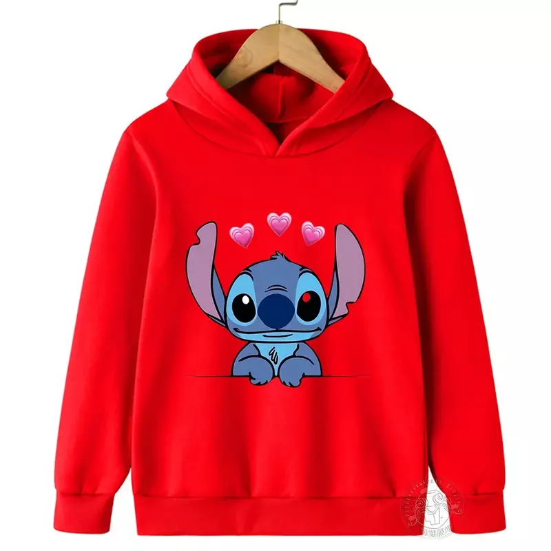 Disney-Sudadera con capucha para niño y niña, Jersey de manga larga de algodón con estampado de Stitch, moda de primavera y otoño
