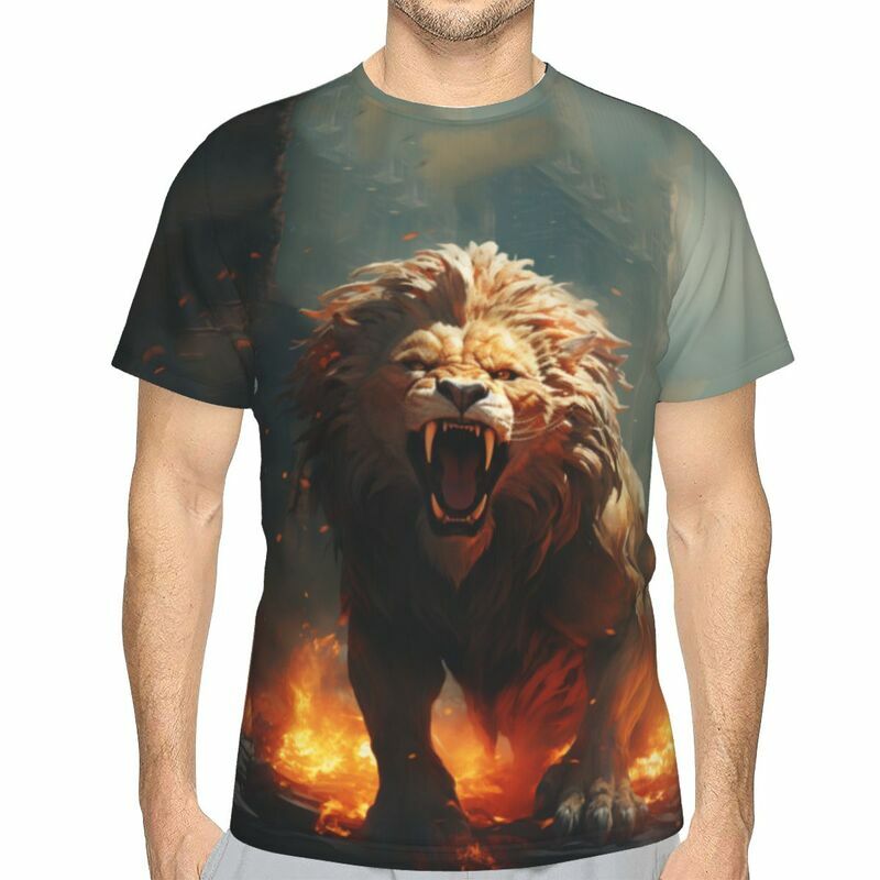 Camiseta de manga corta para hombre, camisa de verano Y2K, refrescante y transpirable, con estampado de León en 3D
