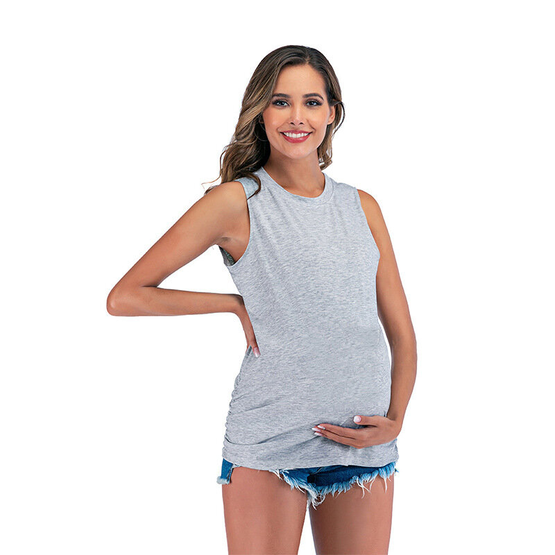 임산부 티셔츠 여성용 블라우스, 단색 소매, 캐주얼 상의, 패션 O넥 티셔츠, 임산부 상의