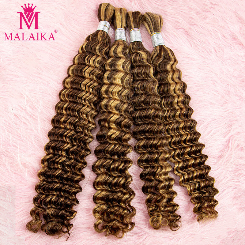 Malaika 28inch 4/27 Highlight Hair Bundles for Braiding Deep Wave Hair Extension Bulk No Weft Hair Extension for Women Weaving