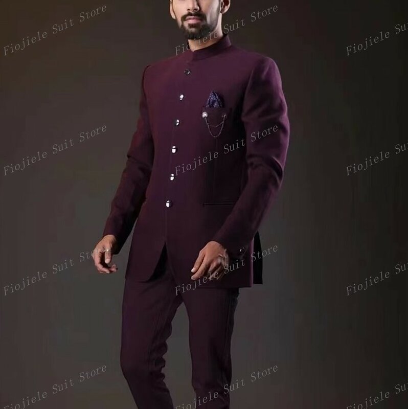 New Burgundy Men Casual Business Suit Groom Groomsman Prom Wedding Party Formal Tuxedos 2 Piece Set Jacket And Pants