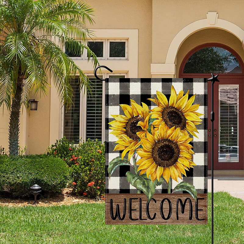 One multicolor summer sunflower, watermelon, pineapple, bee dwarf, double-sided printed garden flag, not including flagpole