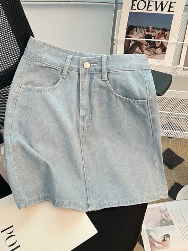 Kwiatowa haftowana spódnica dżinsowa retro wysoka talia wyszczuplająca spódnica-line moda Faldas Jeans Faldas
