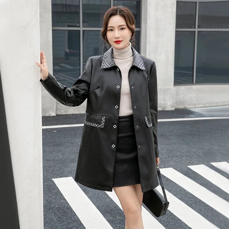 Mode verbinden sich zusammen pu Lederjacke Frauen Frühling Herbst Wind jacke Jacke weibliche mittellange koreanische Version schlanken Ledermantel