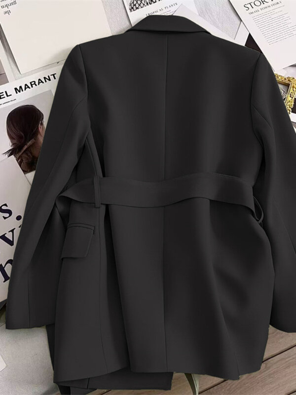 용수철 여성용 블레이저, 세트 코트, 베이지 타이업 재킷, 슬림핏, 세련된 탑 아우터, 오피스 레이디 블레이저, 여성 의류, 가을