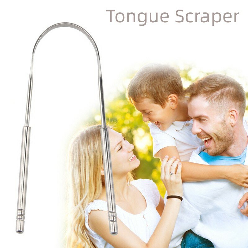 Raschietto per lingua in acciaio inossidabile detergente per l'alito fresco spazzolino per lingua rivestito strumenti per la cura dell'igiene orale