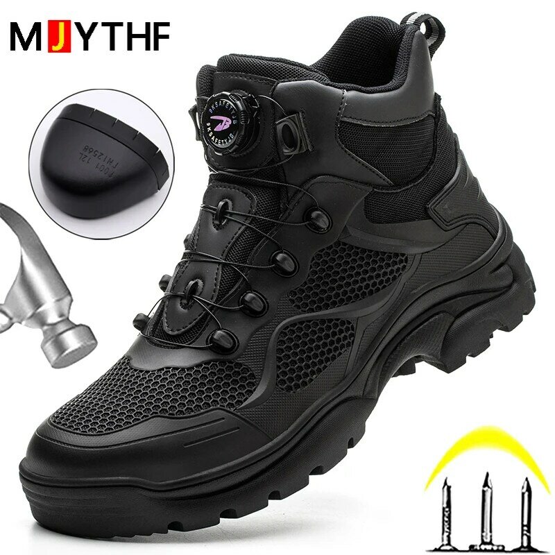 Botas de seguridad con hebilla rotativa para hombre, zapatos indestructibles con punta de acero, protección antigolpes y ANTIPERFORACIONES